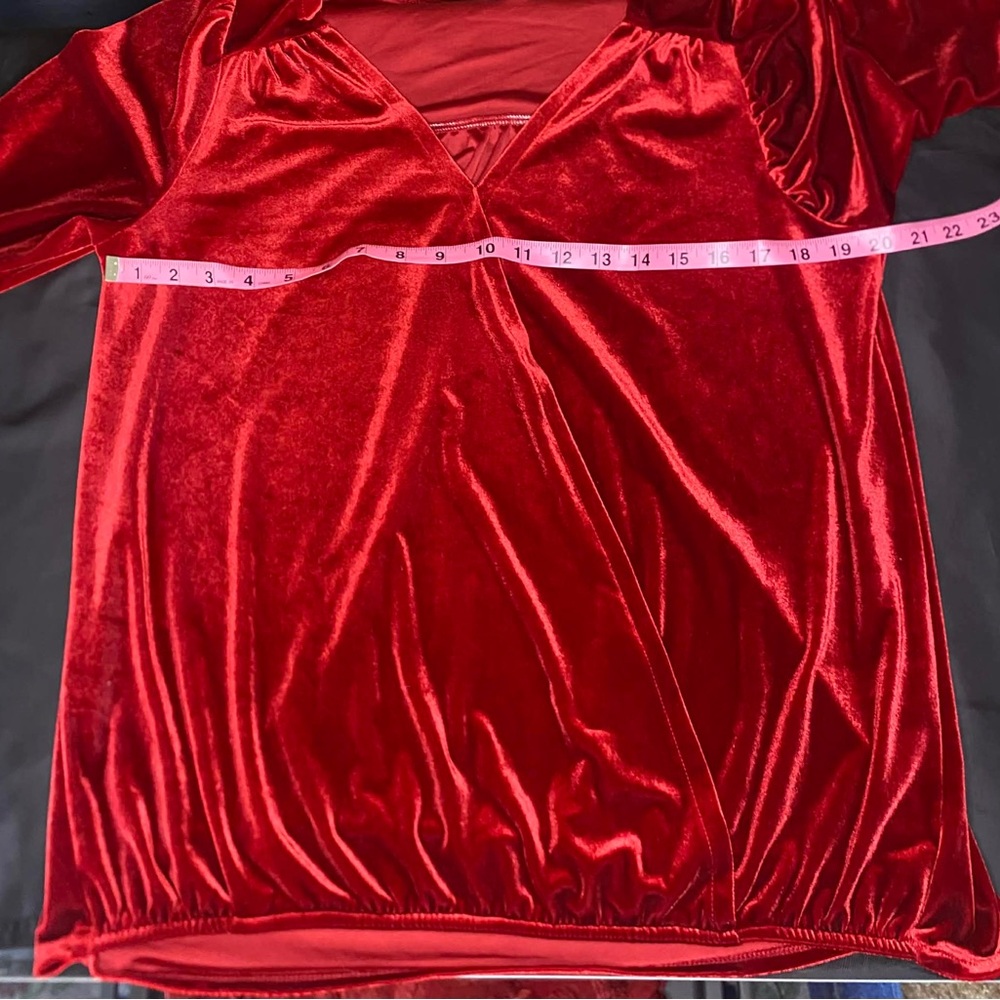 Wonderly Red Velvet Draped Surplice V-Neck Blouse - Size Medium - Picture 8 of 8